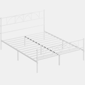 HOMCOM Cama de Casal 161,5x208x98 cm Estrutura de Ripas com Cabeceira de Ripas de Aço e Espaço de Arrumação por Baixo da Cama Carga 330 kg Branca