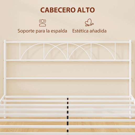 HOMCOM Cama de Casal 161,5x208x98 cm Estrutura de Ripas com Cabeceira de Ripas de Aço e Espaço de Arrumação por Baixo da Cama Carga 330 kg Branca