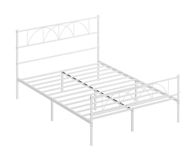 Homcom cama matrimonio, 140x190 cm, estructura de cama de acero con cabecero, soporte de listones de acero, espacio de almacenamiento debajo, blanco