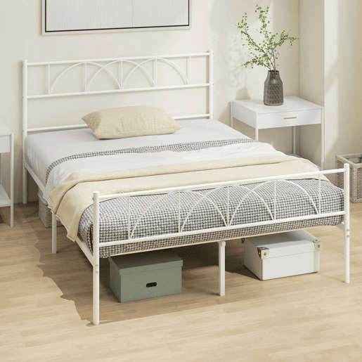 HOMCOM Cama de Casal 141,5x198x98 cm Estrutura de Ripas com Cabeceira de Ripas de Aço e Espaço de Arrumação por Baixo da Cama Carga 330 kg Branca