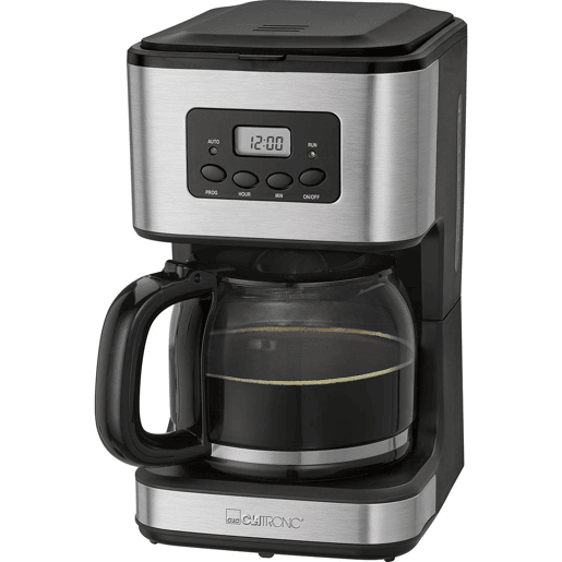 Clatronic KA 3642 Máquina de Café Filtro 12 - 14 Chávenas 1,5 L, Prato de Aquecimento, Programável, 900, Prata negra