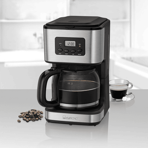 Clatronic KA 3642 Máquina de Café Filtro 12 - 14 Chávenas 1,5 L, Prato de Aquecimento, Programável, 900, Prata negra