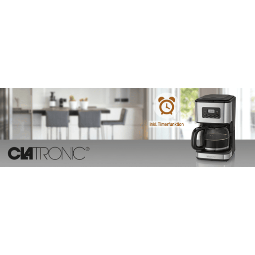 Clatronic KA 3642 Máquina de Café Filtro 12 - 14 Chávenas 1,5 L, Prato de Aquecimento, Programável, 900, Prata negra