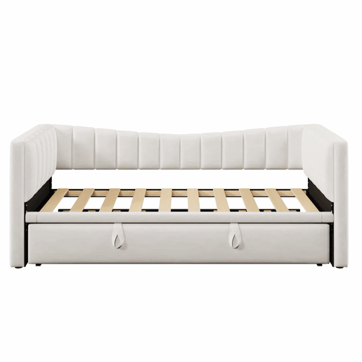 Sofá-cama 90x200 cm - Com cama extraível, cama individual, cama de casal (sem colchão), estilo minimalista, veludo - Branco