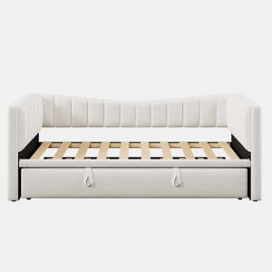 Sofá-cama 90x200 cm - Com cama extraível, cama individual, cama de casal (sem colchão), estilo minimalista, veludo - Branco