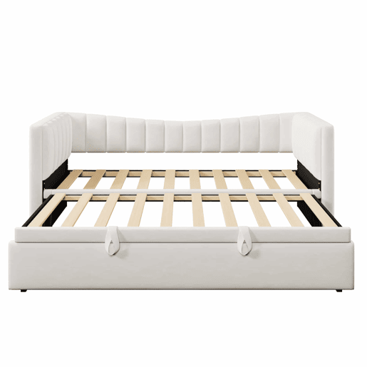 Sofá-cama 90x200 cm - Com cama extraível, cama individual, cama de casal (sem colchão), estilo minimalista, veludo - Branco