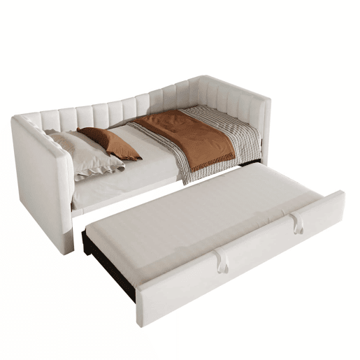 Sofá-cama 90x200 cm - Com cama extraível, cama individual, cama de casal (sem colchão), estilo minimalista, veludo - Branco