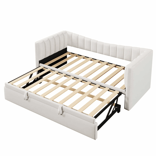 Sofá-cama 90x200 cm - Com cama extraível, cama individual, cama de casal (sem colchão), estilo minimalista, veludo - Branco