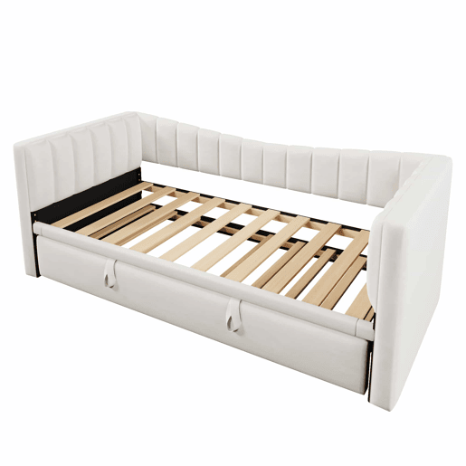Sofá-cama 90x200 cm - Com cama extraível, cama individual, cama de casal (sem colchão), estilo minimalista, veludo - Branco