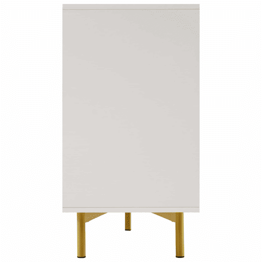 Cómoda decorada com riscas verticais - 3 gavetas e 2 portas com prateleiras reguláveis - Branco