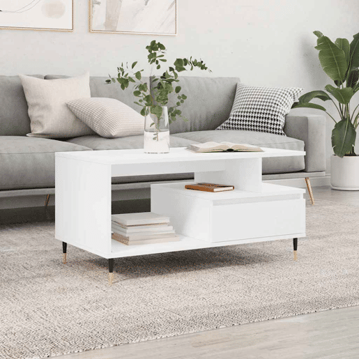 Mesa de Centro, Mesa baixa, 90x49x45 cm derivados de madeira branco