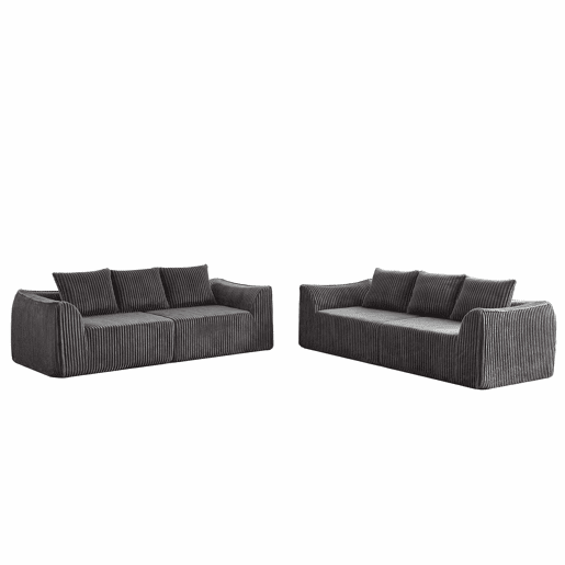 Sofá minimalista de 6 lugares - linhas elegantes, encosto ligeiramente inclinado, 5 almofadas - Cinza Sofá minimalista de 6 lugares - linhas elegantes, encosto ligeiramente inclinado, 5 almofadas - Cinza
