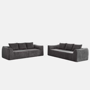 Sofá minimalista de 6 lugares - linhas elegantes, encosto ligeiramente inclinado, 5 almofadas - Cinza