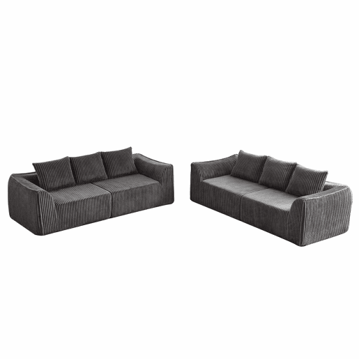 Sofá minimalista de 6 lugares - linhas elegantes, encosto ligeiramente inclinado, 5 almofadas - Cinza Sofá minimalista de 6 lugares - linhas elegantes, encosto ligeiramente inclinado, 5 almofadas - Cinza
