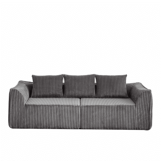 Sofá minimalista de 6 lugares - linhas elegantes, encosto ligeiramente inclinado, 5 almofadas - Cinza Sofá minimalista de 6 lugares - linhas elegantes, encosto ligeiramente inclinado, 5 almofadas - Cinza