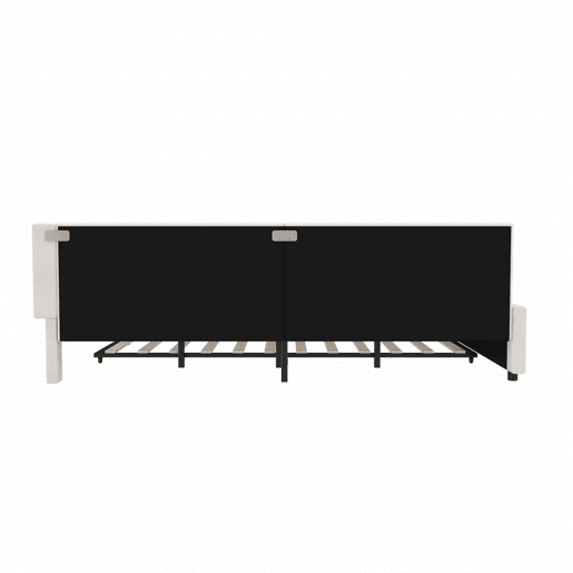 Cama de dia 140x200cm - Sofá-cama, compartimento de arrumação, USB+Tipo C, controlo remoto para luz LED, cama extensível, com estrado, lençóis - Bege