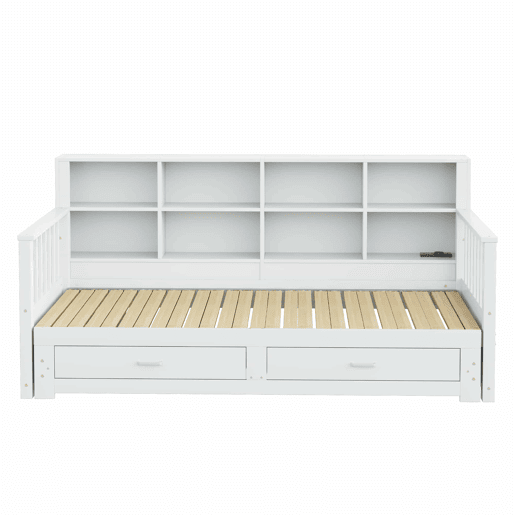 Sofá-cama extensível 90180x190 cm - com arrumação e tomada no braço, 2 gavetas e estrado - Branco