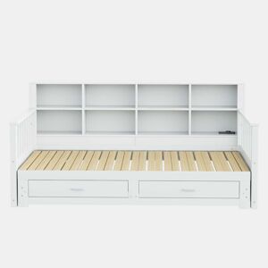 Sofá-cama extensível 90180x190 cm - com arrumação e tomada no braço, 2 gavetas e estrado - Branco