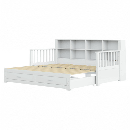 Sofá-cama extensível 90180x190 cm - com arrumação e tomada no braço, 2 gavetas e estrado - Branco