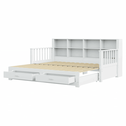 Sofá-cama extensível 90180x190 cm - com arrumação e tomada no braço, 2 gavetas e estrado - Branco