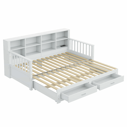 Sofá-cama extensível 90180x190 cm - com arrumação e tomada no braço, 2 gavetas e estrado - Branco