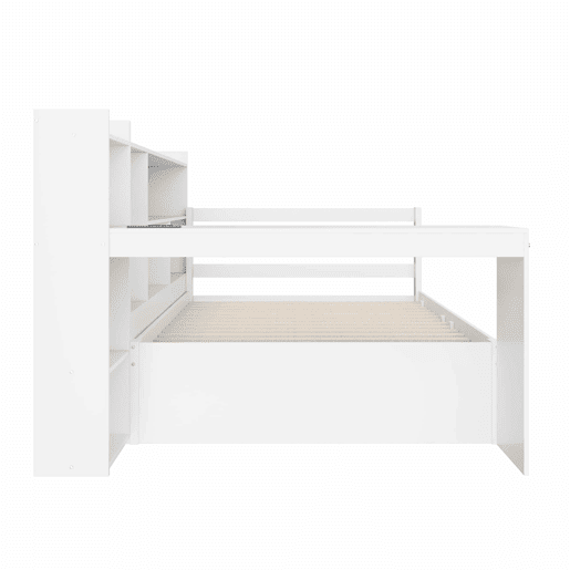 Sofá-cama 90 x 200 cm - Com secretária, prateleiras, compartimentos, tomada e cama extraível - Branco