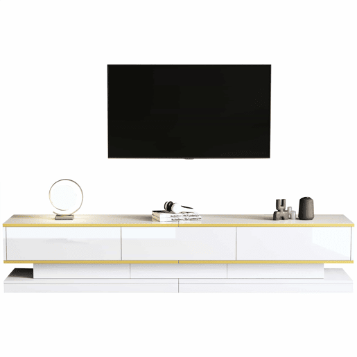 Móvel de TV 200x40x40 cm - Lowboard com 3 gavetas - Branco quente com borda dourada