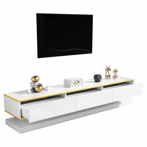 Móvel de TV 200x40x40 cm - Lowboard com 3 gavetas - Branco quente com borda dourada