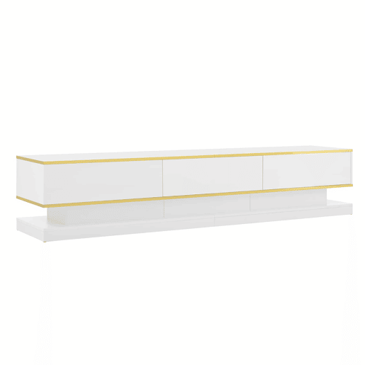 Móvel de TV 200x40x40 cm - Lowboard com 3 gavetas - Branco quente com borda dourada