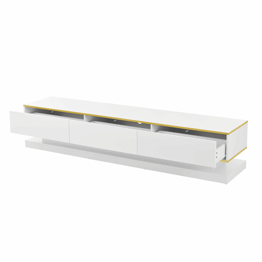 Móvel de TV 200x40x40 cm - Lowboard com 3 gavetas - Branco quente com borda dourada