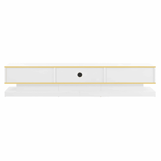 Móvel de TV 200x40x40 cm - Lowboard com 3 gavetas - Branco quente com borda dourada