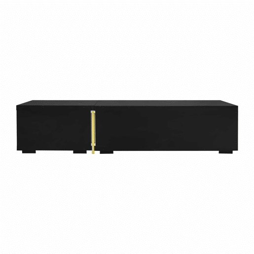 Suporte de TV ajustável em comprimento (140-260 cm) - 3 portas com dobradiças - aspeto de mármore preto - Preto e branco Suporte de TV ajustável em comprimento (140-260 cm) - 3 portas com dobradiças - aspeto de mármore preto - Preto e branco