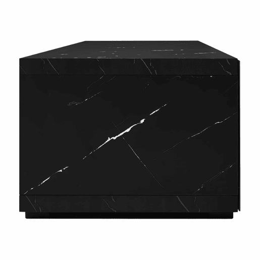 Suporte de TV ajustável em comprimento (140-260 cm) - 3 portas com dobradiças - aspeto de mármore preto - Preto e branco Suporte de TV ajustável em comprimento (140-260 cm) - 3 portas com dobradiças - aspeto de mármore preto - Preto e branco