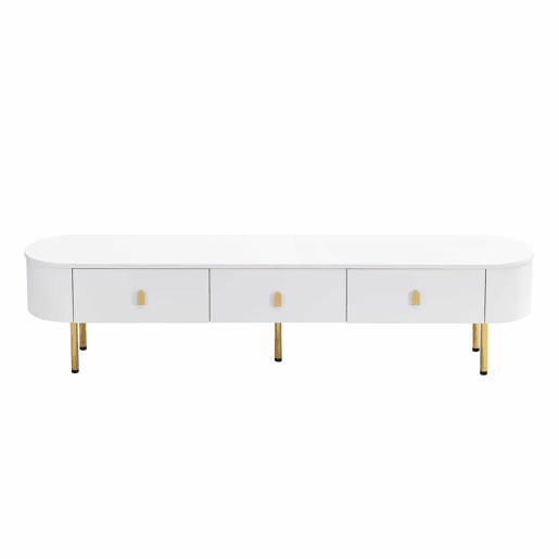 Móvel TV moderno - 3 gavetas com pegas e pernas douradas - Branco Móvel TV moderno - 3 gavetas com pegas e pernas douradas - Branco