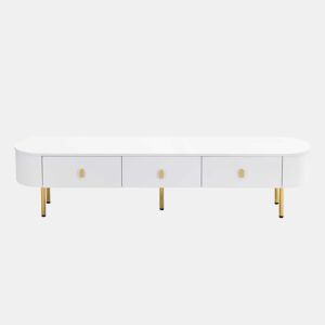 Móvel TV moderno - 3 gavetas com pegas e pernas douradas - Branco