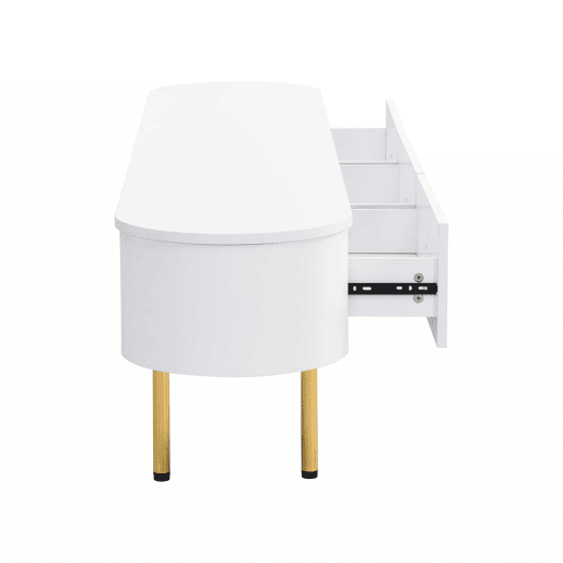 Móvel TV moderno - 3 gavetas com pegas e pernas douradas - Branco Móvel TV moderno - 3 gavetas com pegas e pernas douradas - Branco