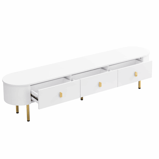 Móvel TV moderno - 3 gavetas com pegas e pernas douradas - Branco Móvel TV moderno - 3 gavetas com pegas e pernas douradas - Branco