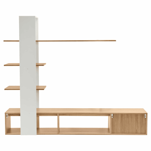 Armário para televisão com arrumação - 3 compartimentos e 3 prateleiras - Branco e Natural