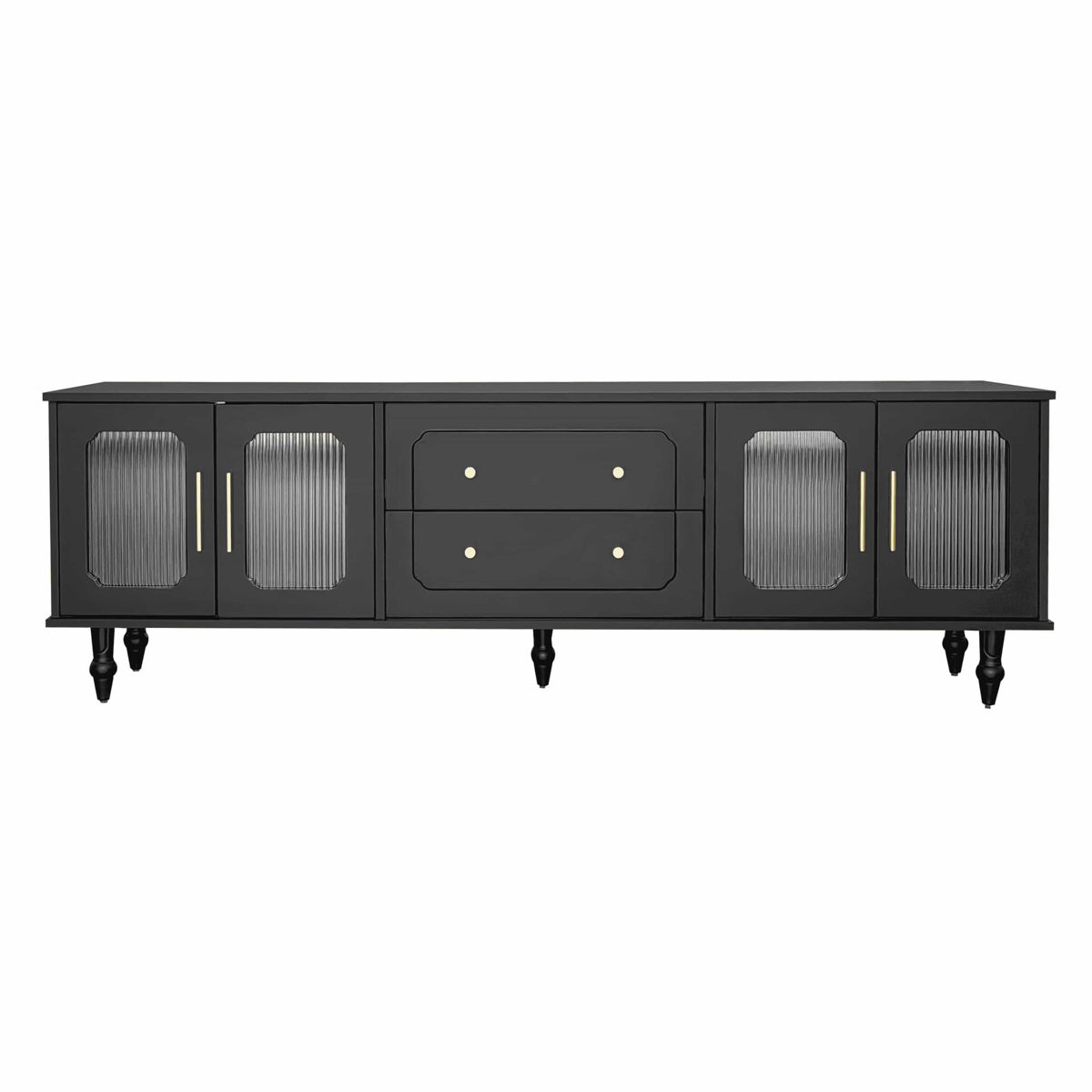 mueble para tv moderno - con puertas de ratan y 2 cajones - patas de metal - negro