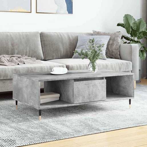 Mesa de Centro, Mesa baixa, 104x60x35 cm derivados madeira cinzento cimento