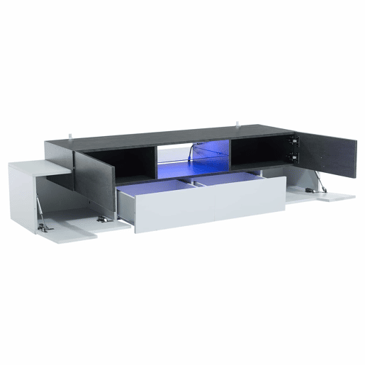 Móvel para TV LED 8075706555 polegadas - Centro de entretenimento moderno com prateleiras de vidro, arrumação - Branco+Cinza Móvel para TV LED 8075706555 polegadas - Centro de entretenimento moderno com prateleiras de vidro, arrumação - Branco+Cinza