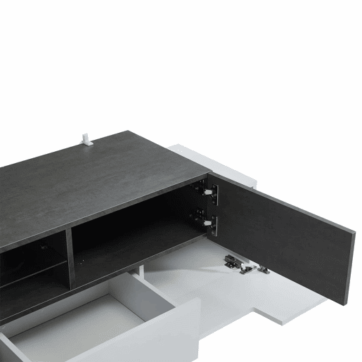 Móvel para TV LED 8075706555 polegadas - Centro de entretenimento moderno com prateleiras de vidro, arrumação - Branco+Cinza Móvel para TV LED 8075706555 polegadas - Centro de entretenimento moderno com prateleiras de vidro, arrumação - Branco+Cinza