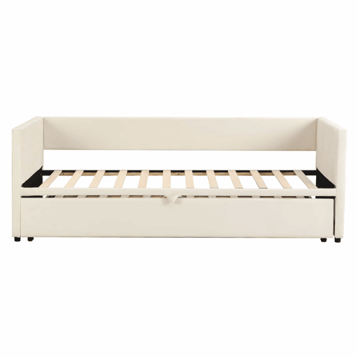 Cama de rodízio de veludo com estrado de ripas - 90180x200cm - Bege