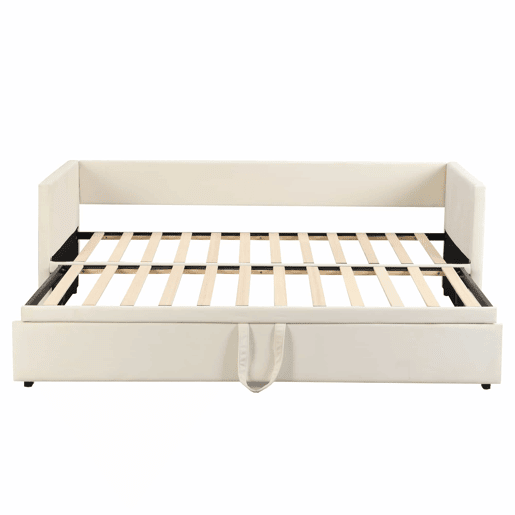 Cama de rodízio de veludo com estrado de ripas - 90180x200cm - Bege