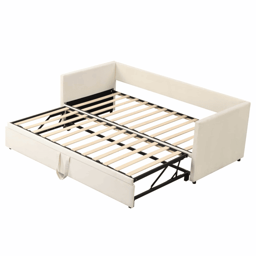 Cama de rodízio de veludo com estrado de ripas - 90180x200cm - Bege