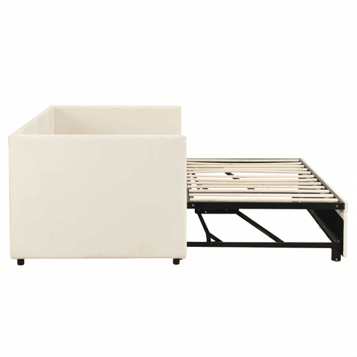 Cama de rodízio de veludo com estrado de ripas - 90180x200cm - Bege