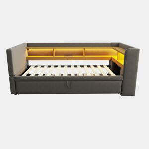 Sofá-cama extensível 90180*190 cm - com luzes LED, tomadas e compartimentos de arrumação - Cinza escuro