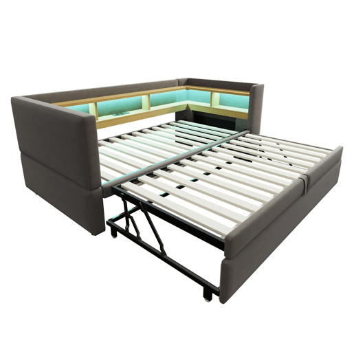 Sofá-cama extensível 90180*190 cm - com luzes LED, tomadas e compartimentos de arrumação - Cinza escuro