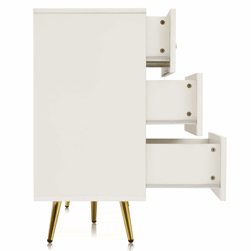 Cómoda com 6 gavetas - pés dourados - em aglomerado de madeira - Branco Cómoda com 6 gavetas - pés dourados - em aglomerado de madeira - Branco