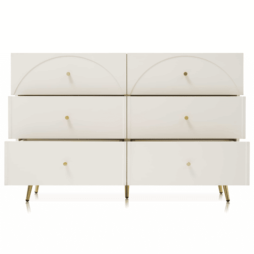 Cómoda com 6 gavetas - pés dourados - em aglomerado de madeira - Branco Cómoda com 6 gavetas - pés dourados - em aglomerado de madeira - Branco
